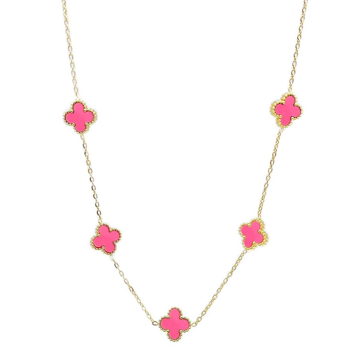 Clover Chain Necklace Pendant Charm Pink