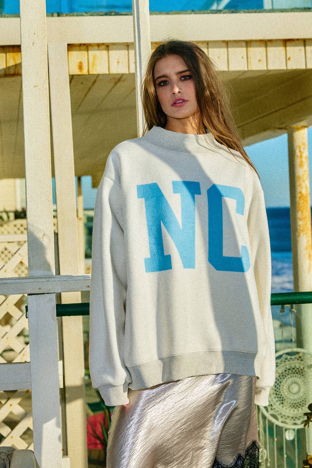 Bucket List 'CAROLINA' Print Reversible Mock-Neck Sweatshirt