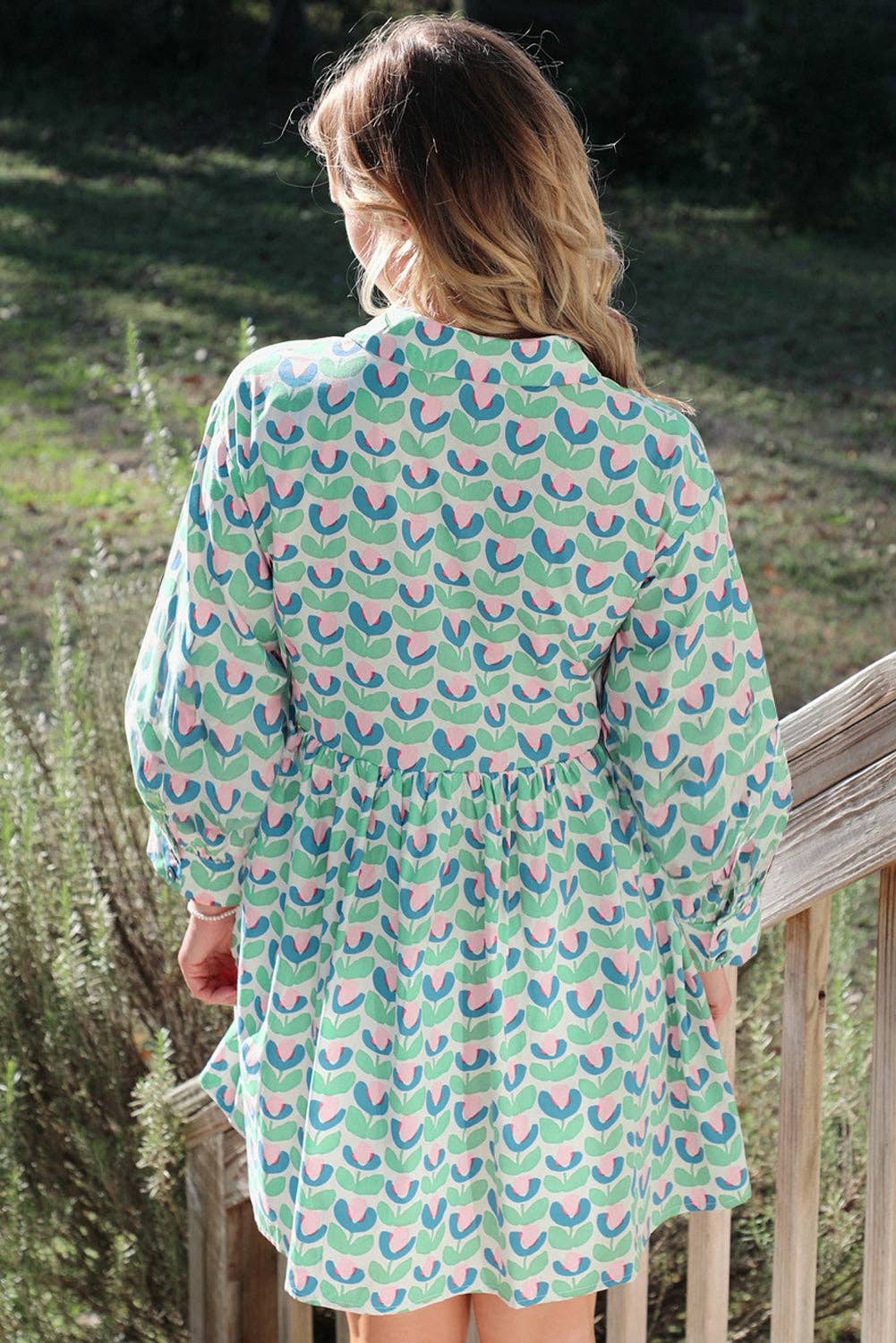 Lovesoft Green Floral Long Sleeve Mini Dress