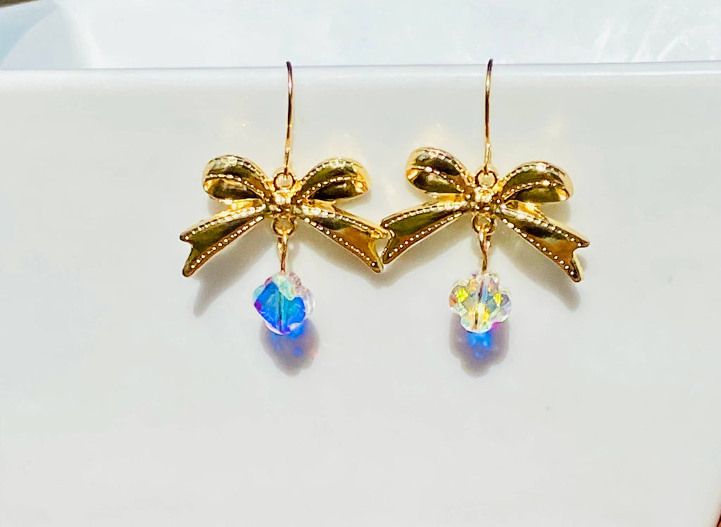 Sandy Lou Gold Bow Crystal Earrings 
