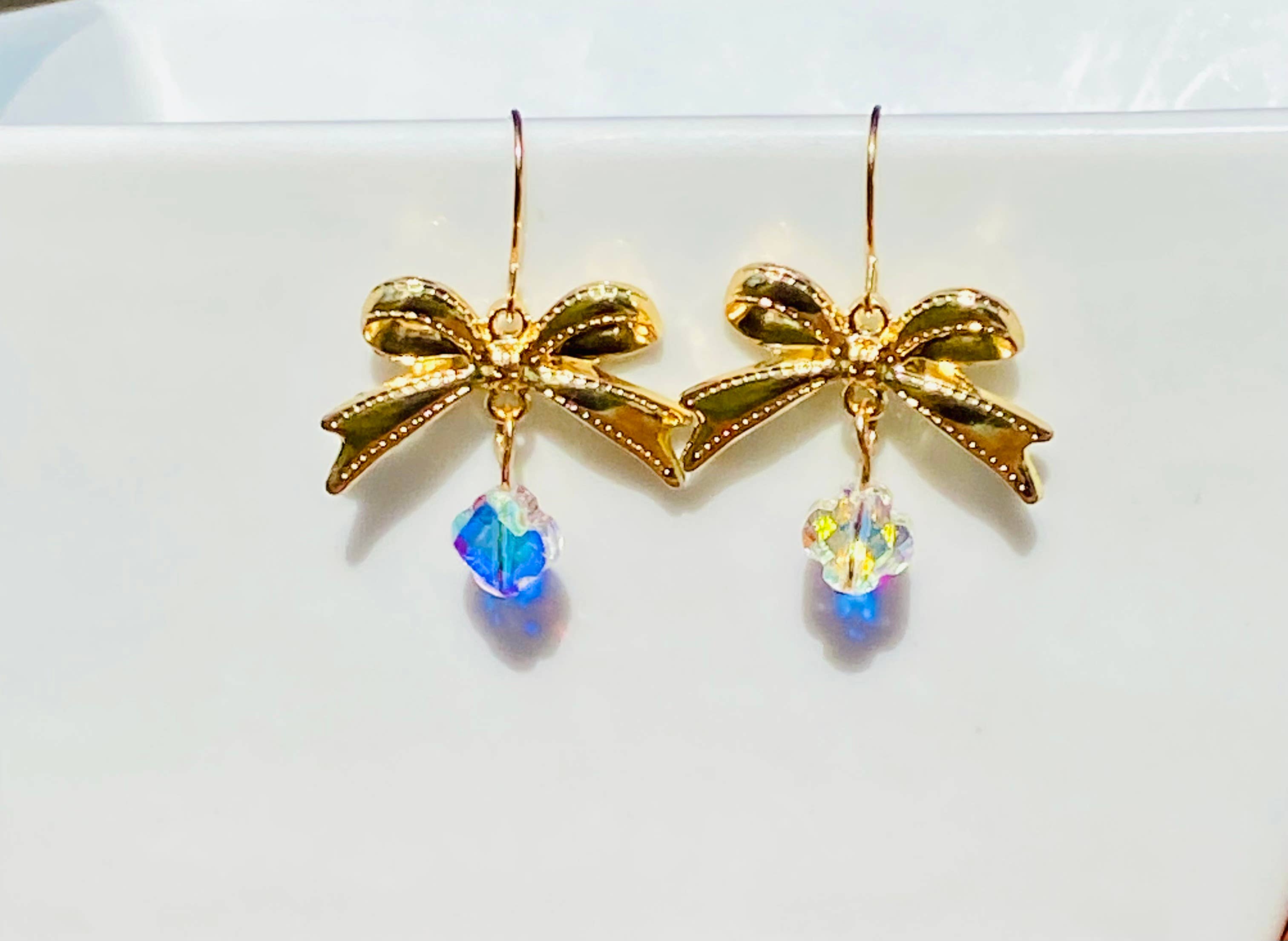 Sandy Lou Gold Bow Crystal Earrings 