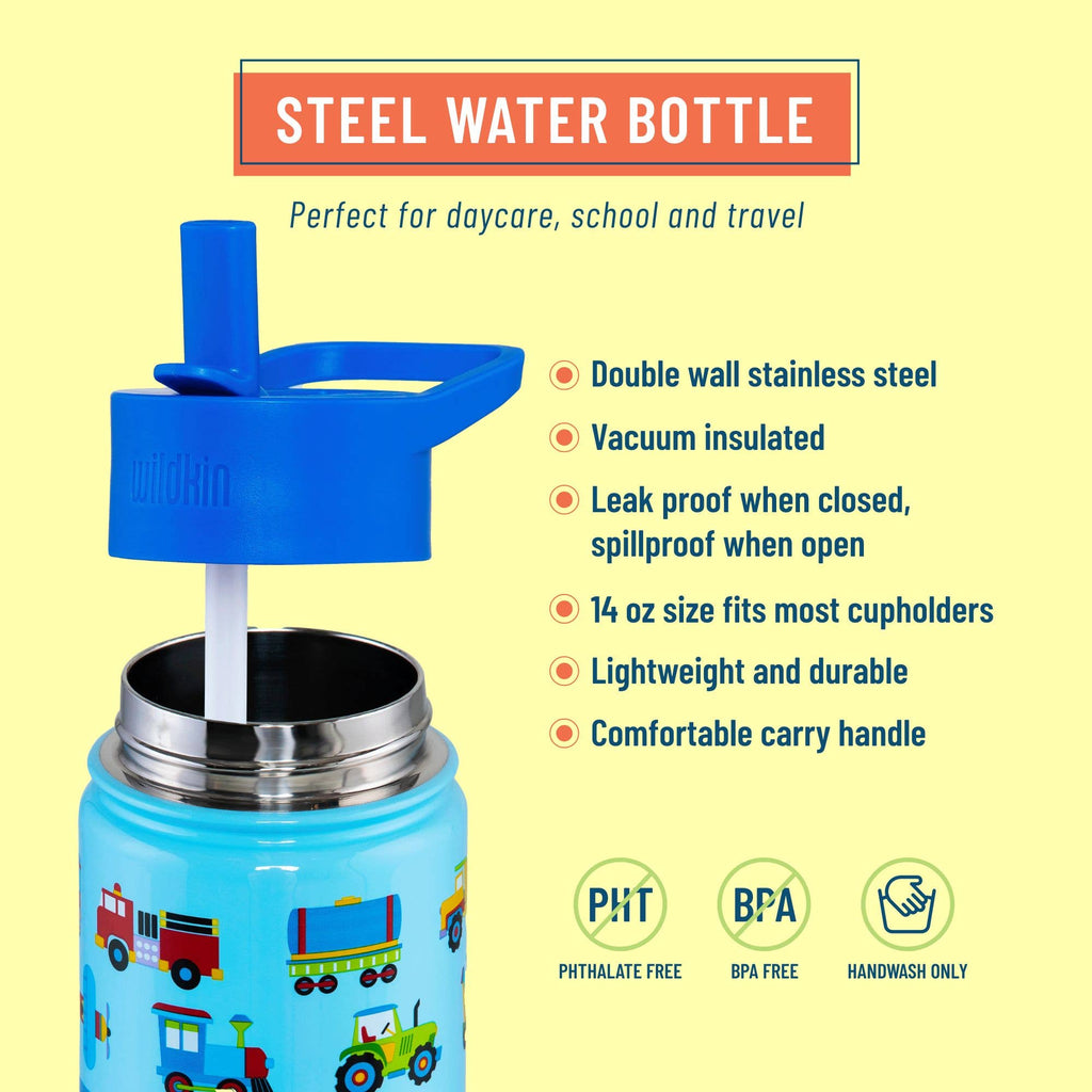Wildkin Trains, Planes & Trucks 14 oz Stainless Steel Water Bottle