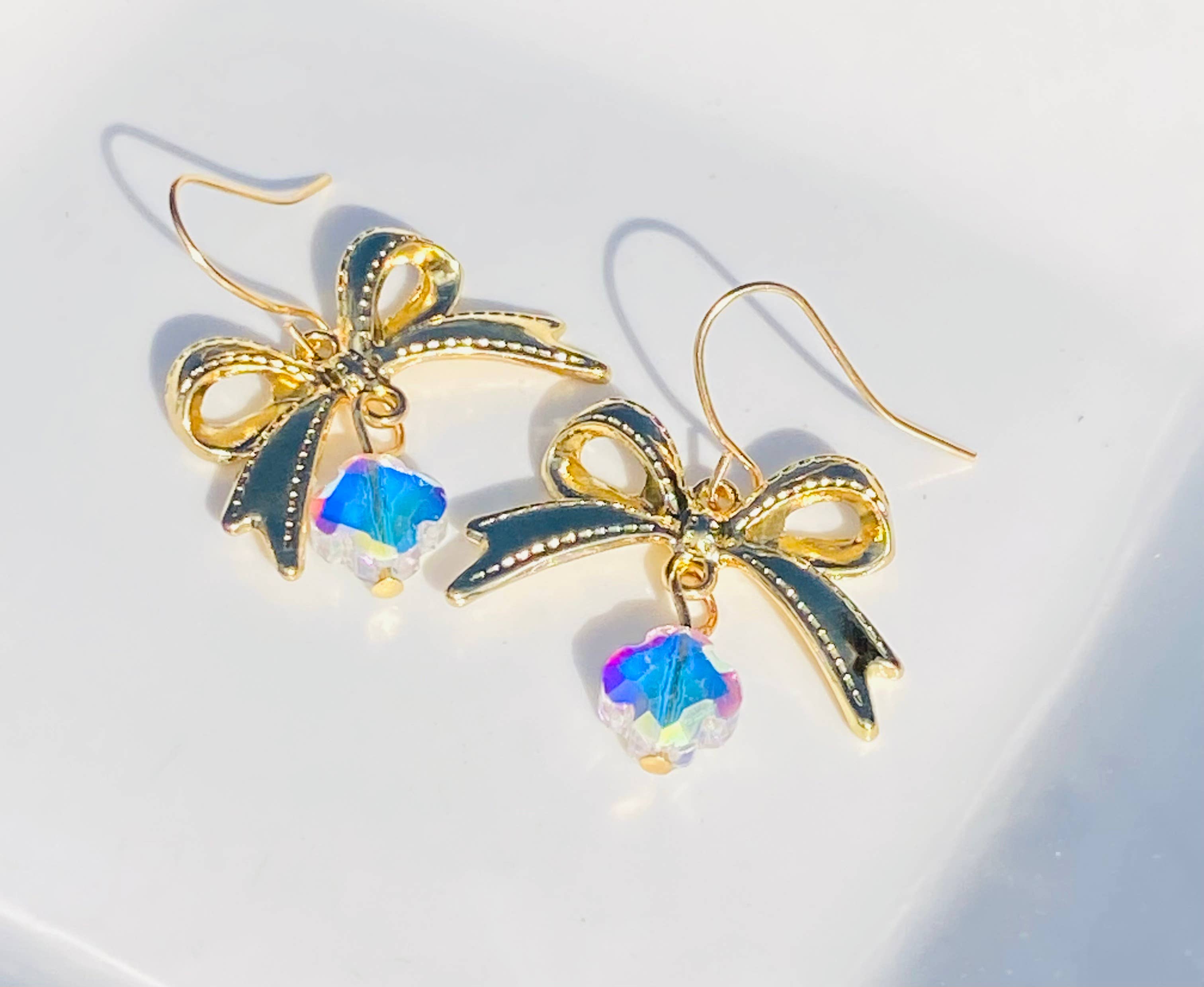 Sandy Lou Gold Bow Crystal Earrings 