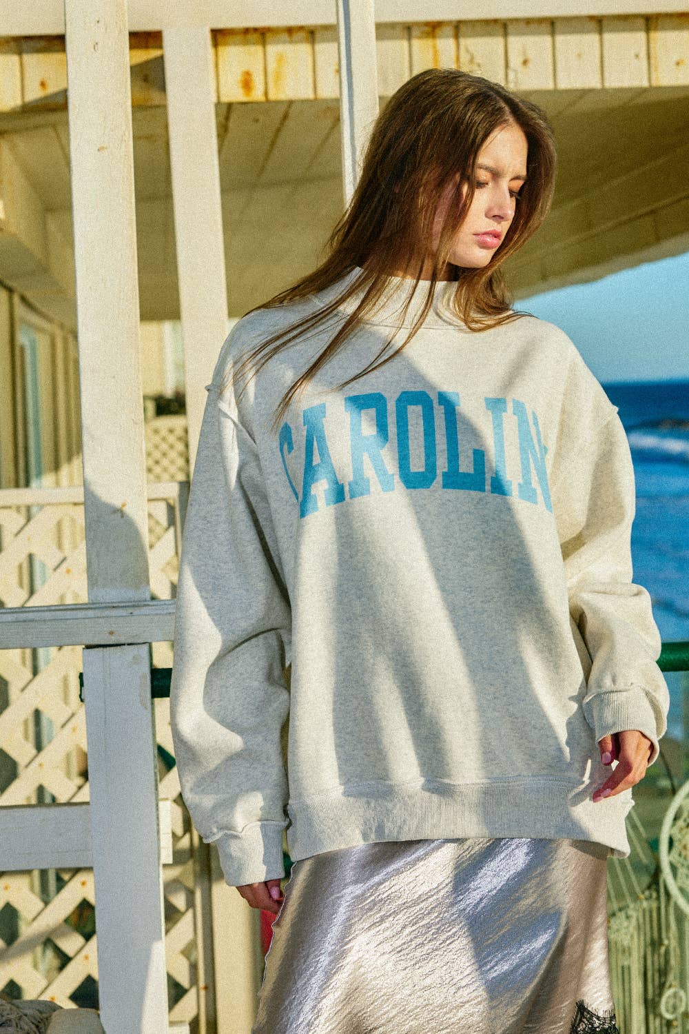 Bucket List 'CAROLINA' Print Reversible Mock-Neck Sweatshirt