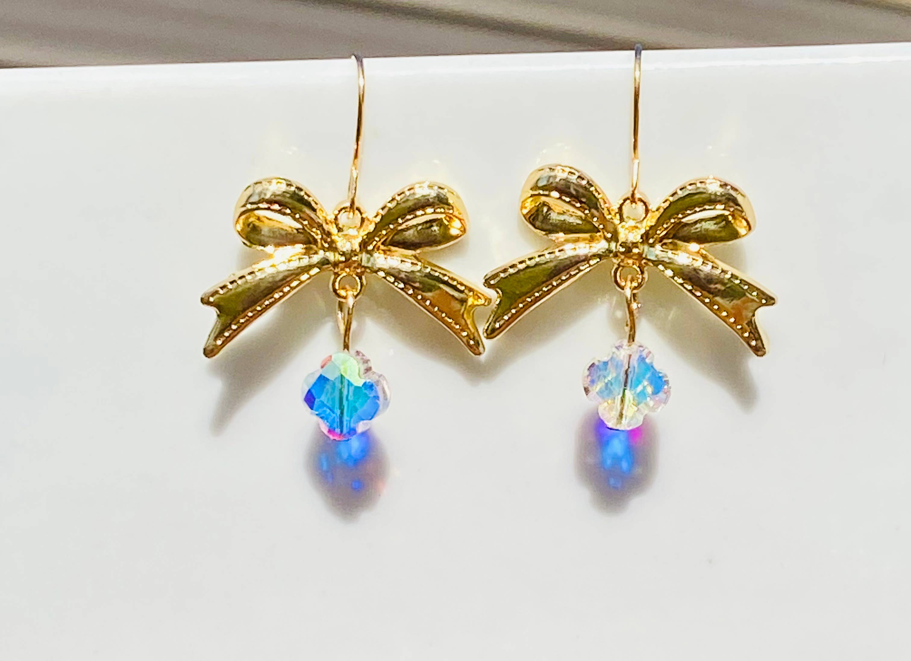 Sandy Lou Gold Bow Crystal Earrings 