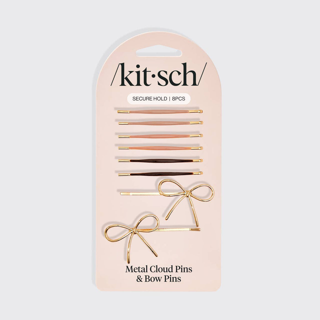 Kitsch Metal Enamel Cloud & Bow Bobby Pins 8pc Set - Rosewood