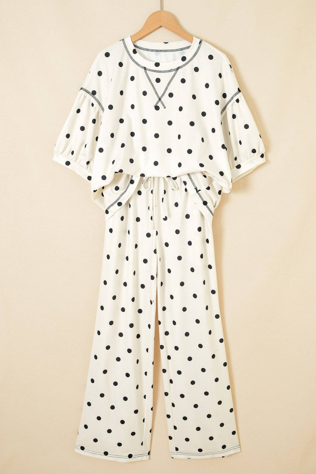 White Polka Dot Pants Set