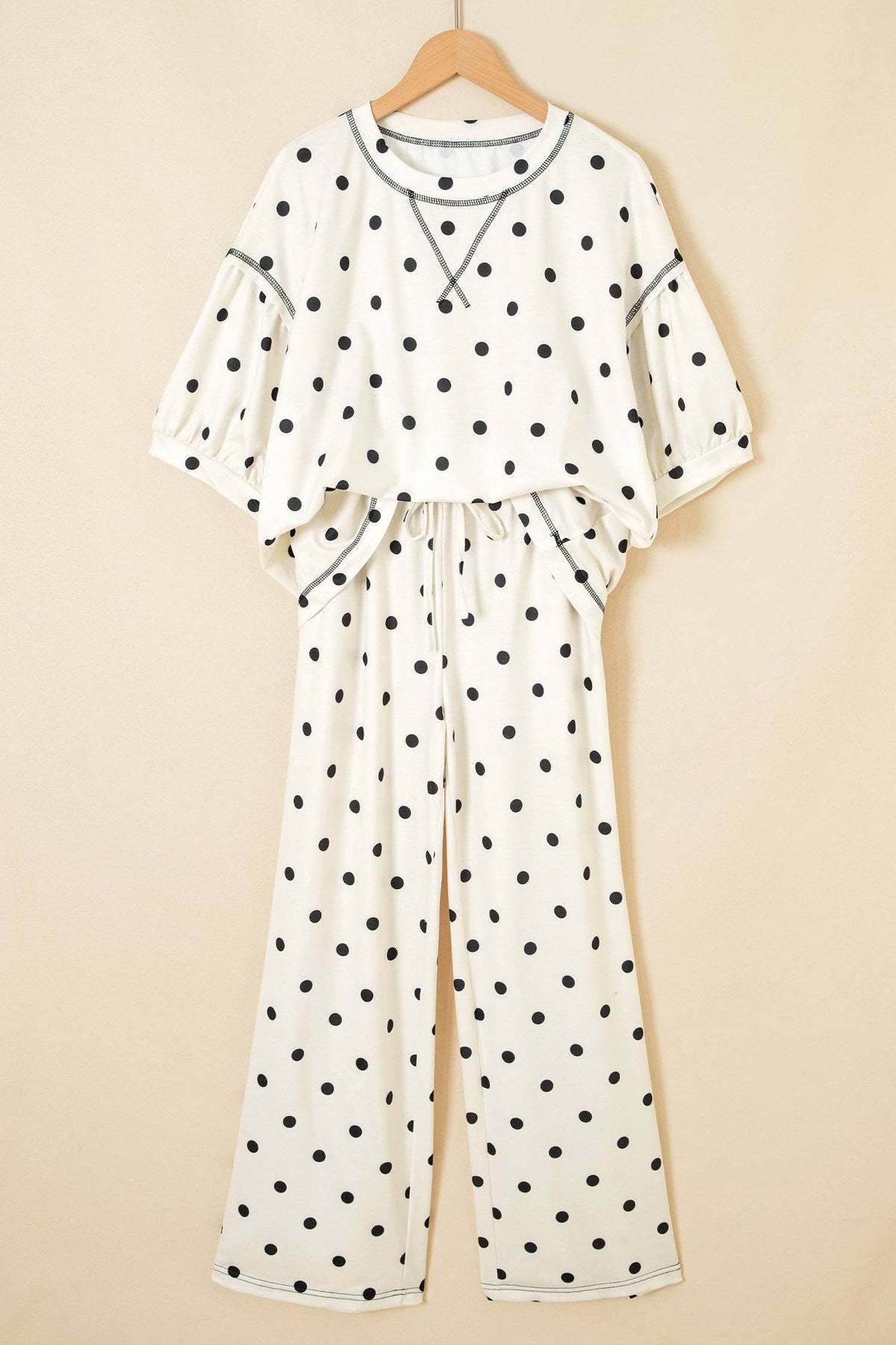 White Polka Dot Pants Set