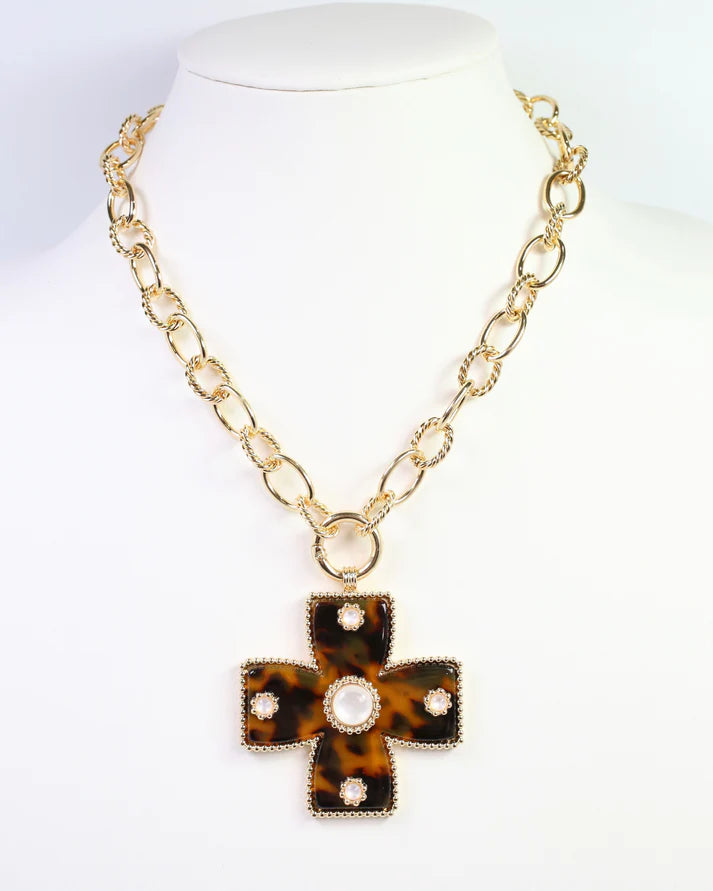 Cayce Large Cross Necklace Tortoise