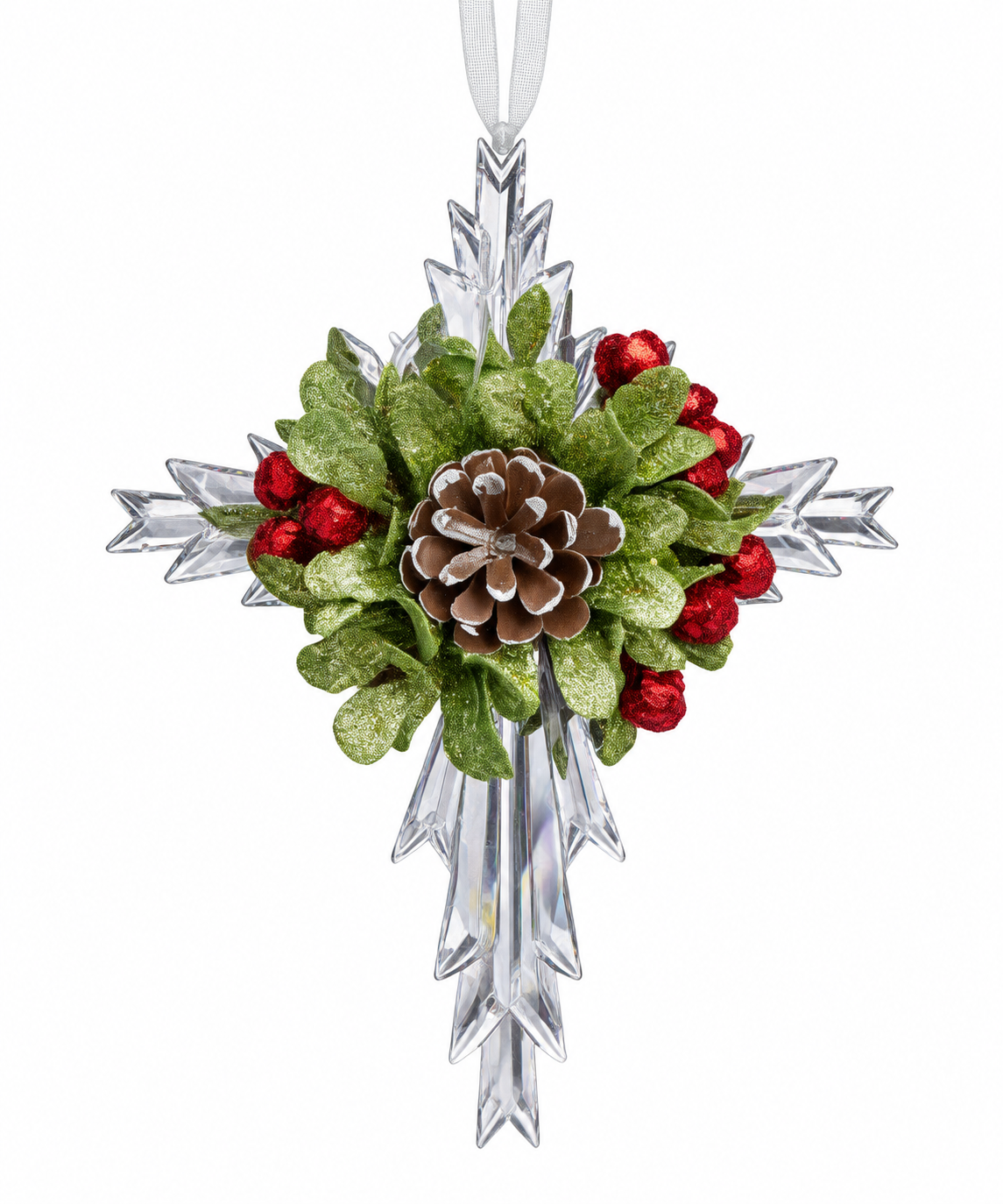 Mistletoe Crystal Cross Ornament