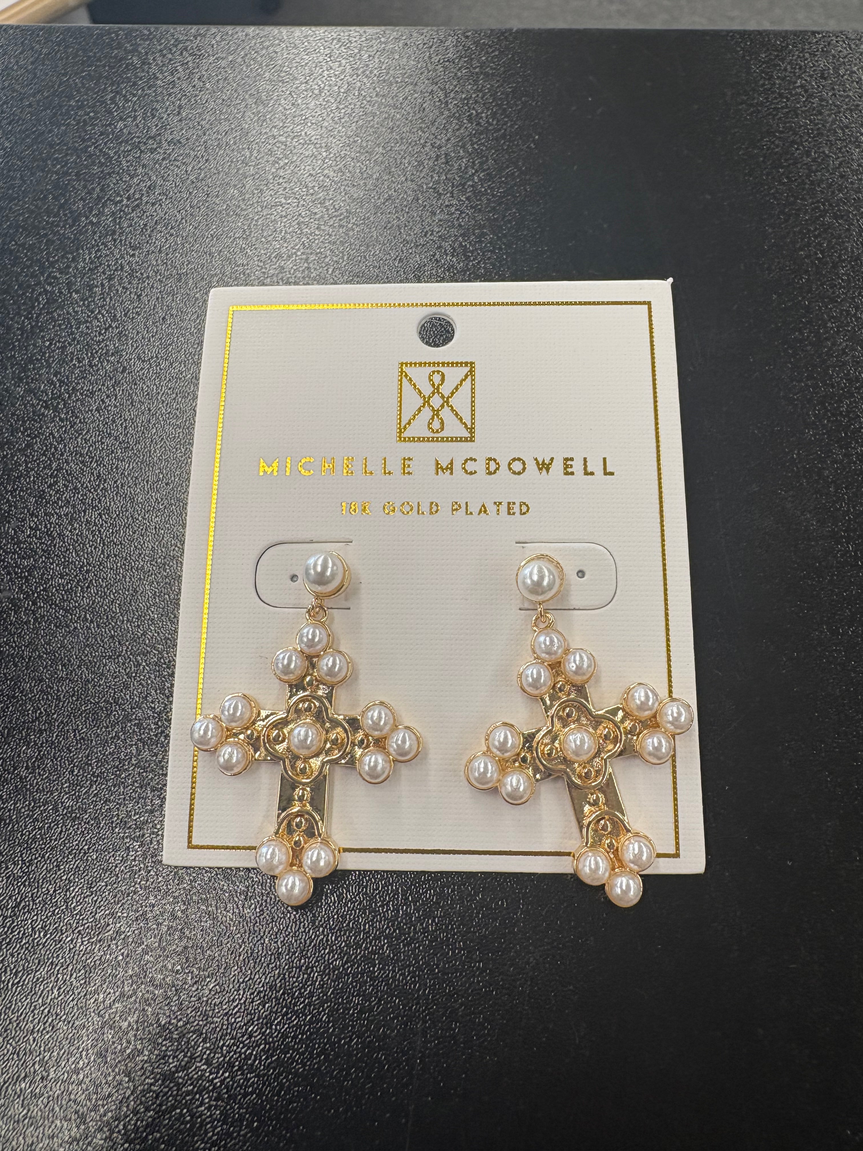 Michelle McDowell Rhea Pearl Cross Earrings