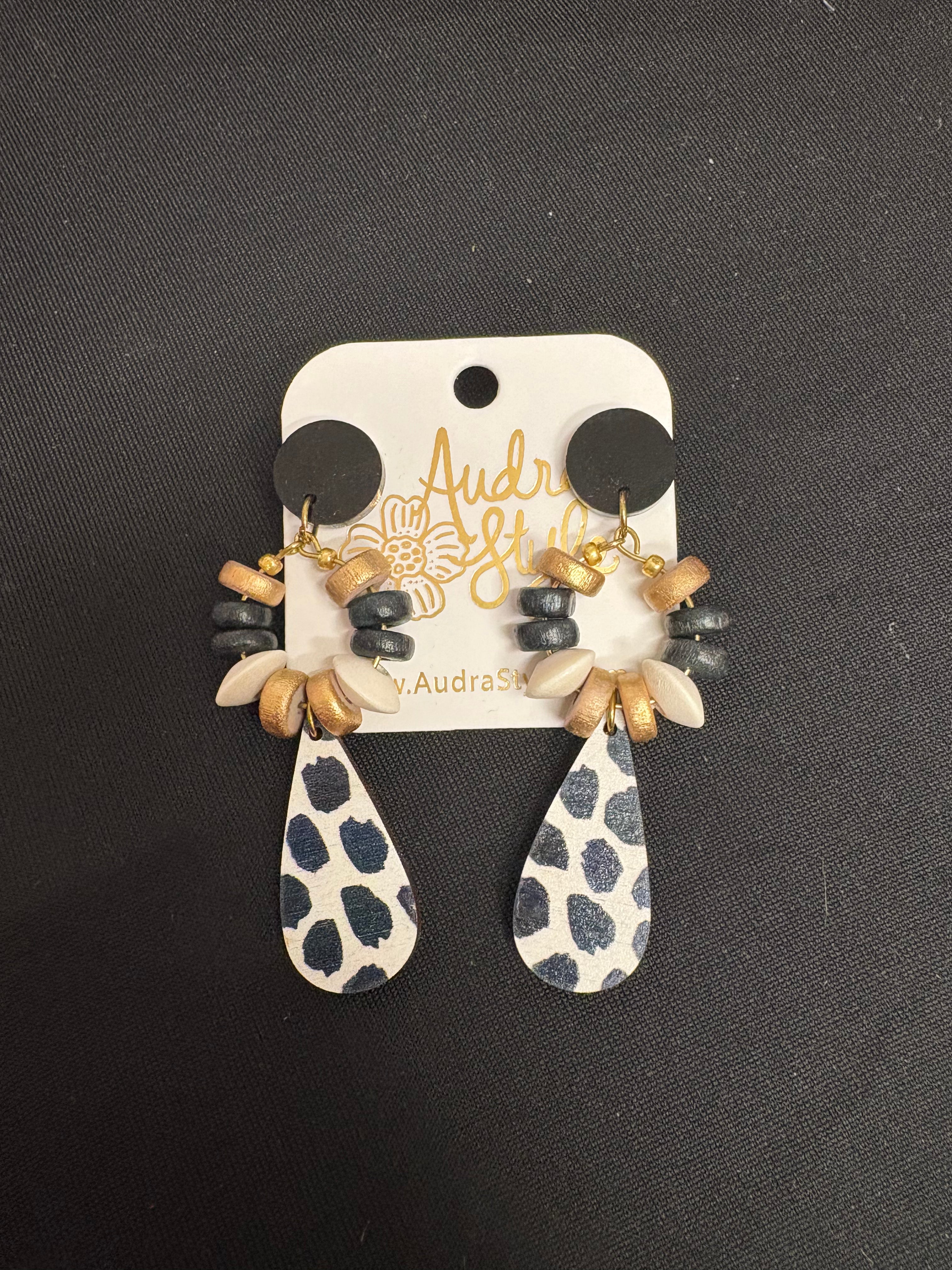 Audra Style Black, White and Gold Dangle Earrings