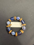 Canvas Wood and Enamel Oriental Beaded Bracelet Navy and White