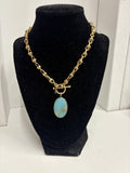 Canvas Toggle Chain Necklace Turquoise Pendant