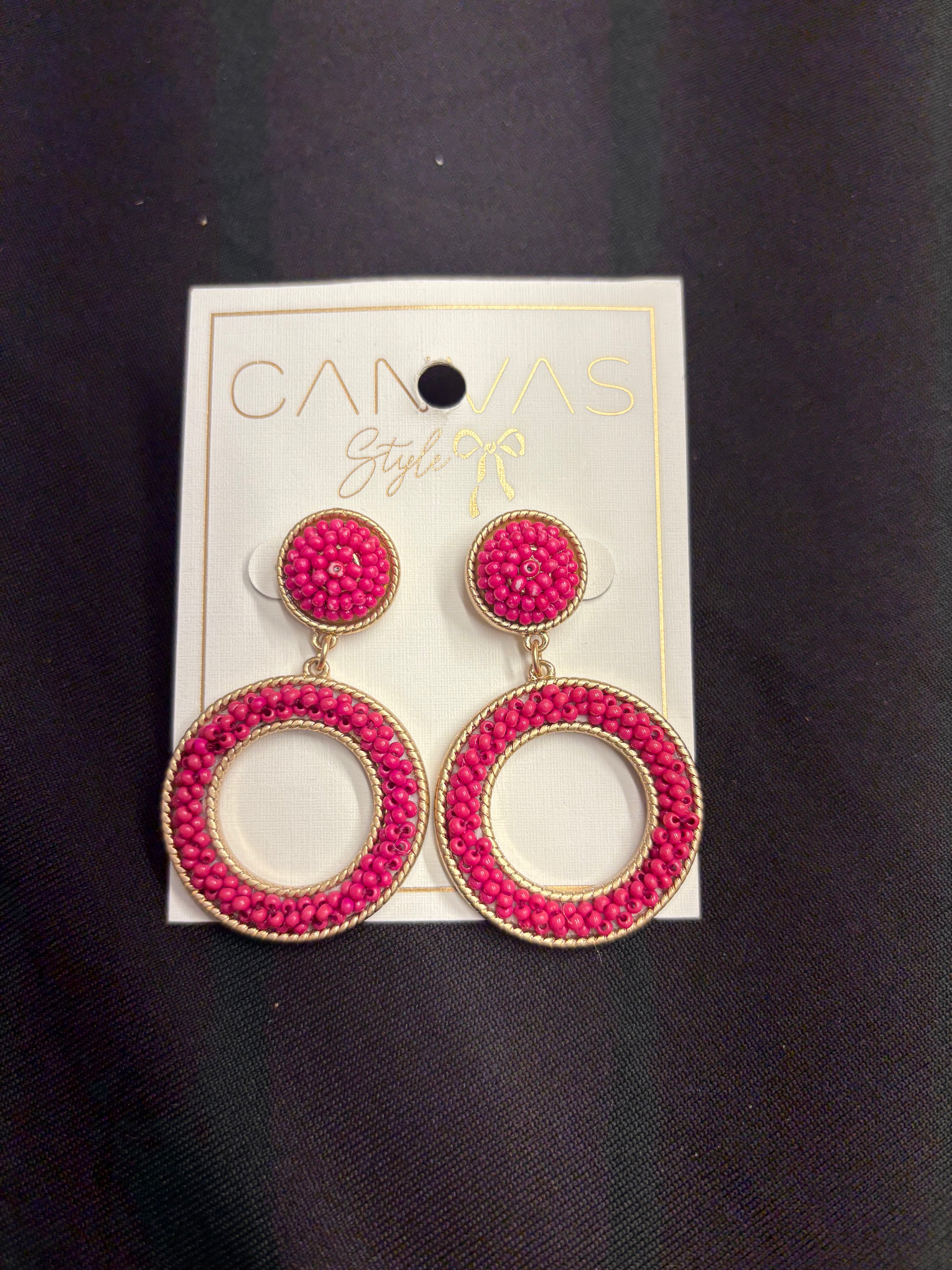 Canvas Beaded Circle Drop Earrings