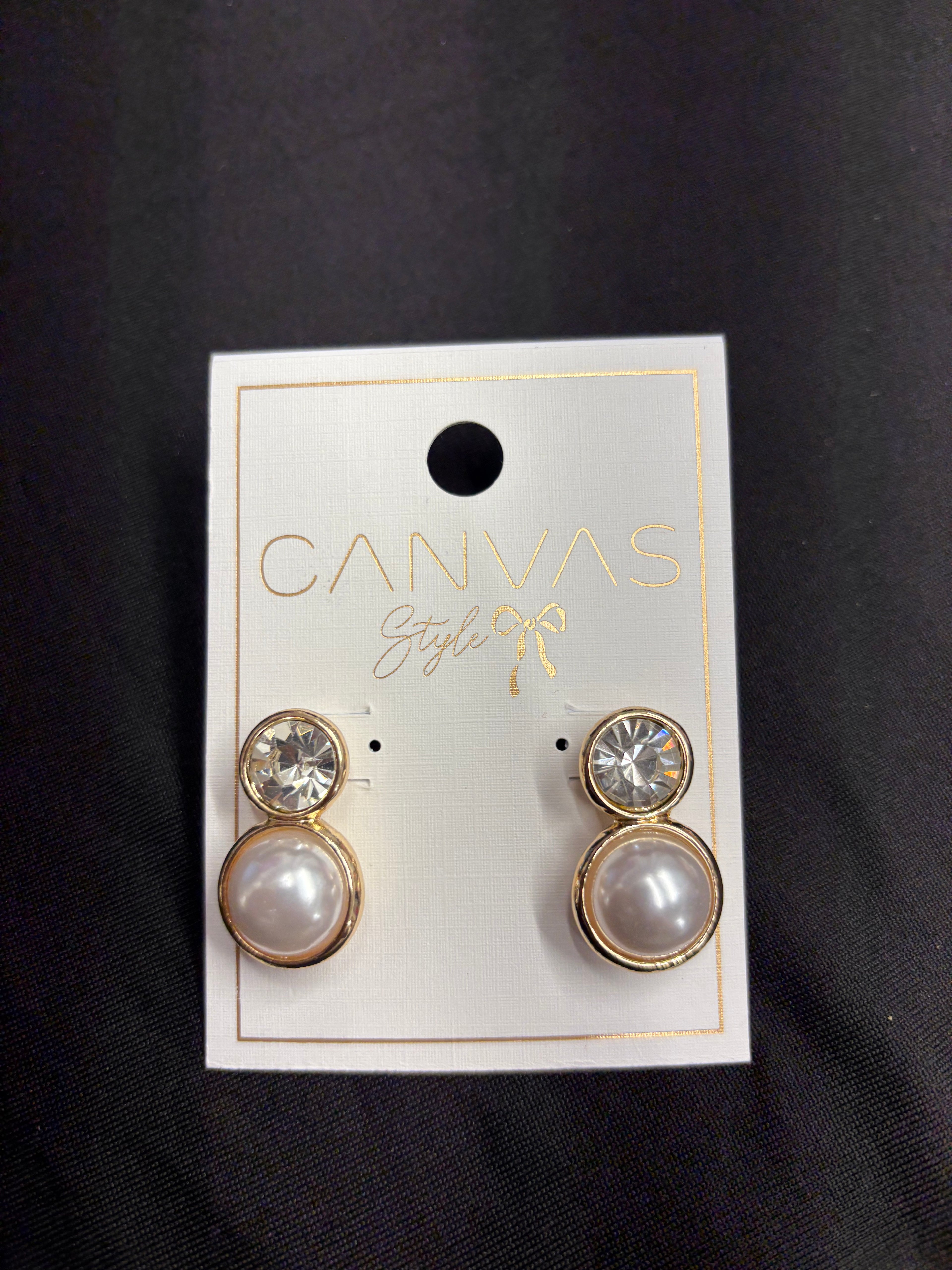 Canvas Crystal and Pearl Double Drop Earrings