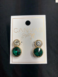 Canvas Double Drop Earrings Crystal and Green Gemstones