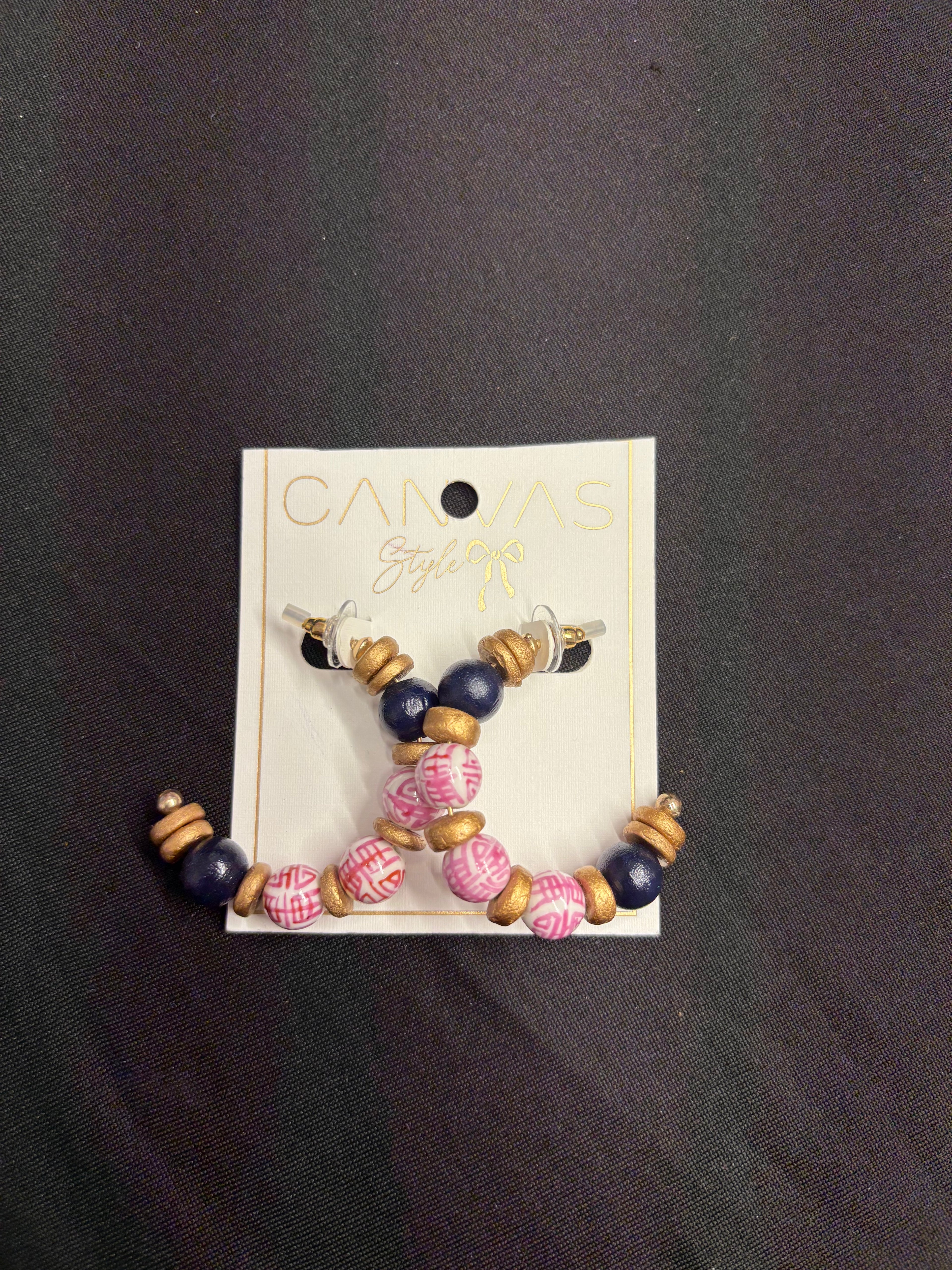 Canvas Blue, Gold and Red Hoop Earrings