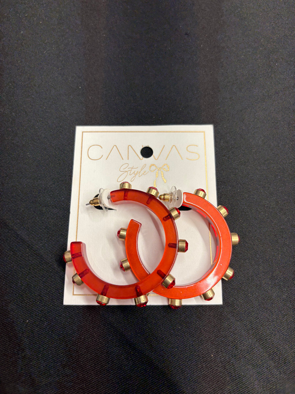Canvas Enamel Hoops with Gems Red