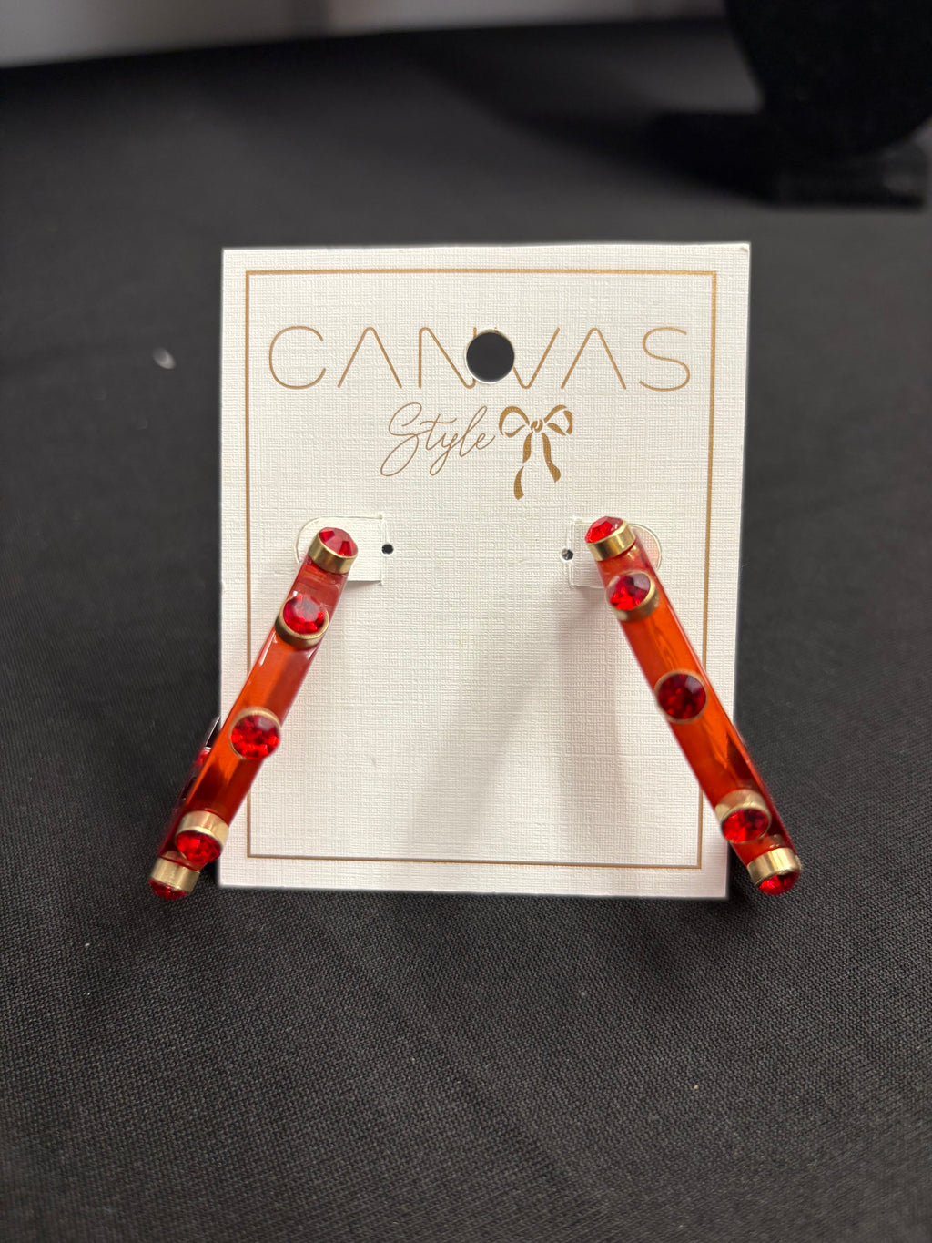 Canvas Enamel Hoops with Gems Red