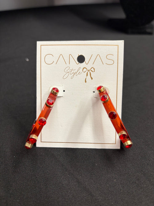 Canvas Enamel Hoops with Gems Red