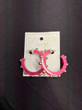 Canvas Enamel Hoop Earrings with Gems Fuchsia