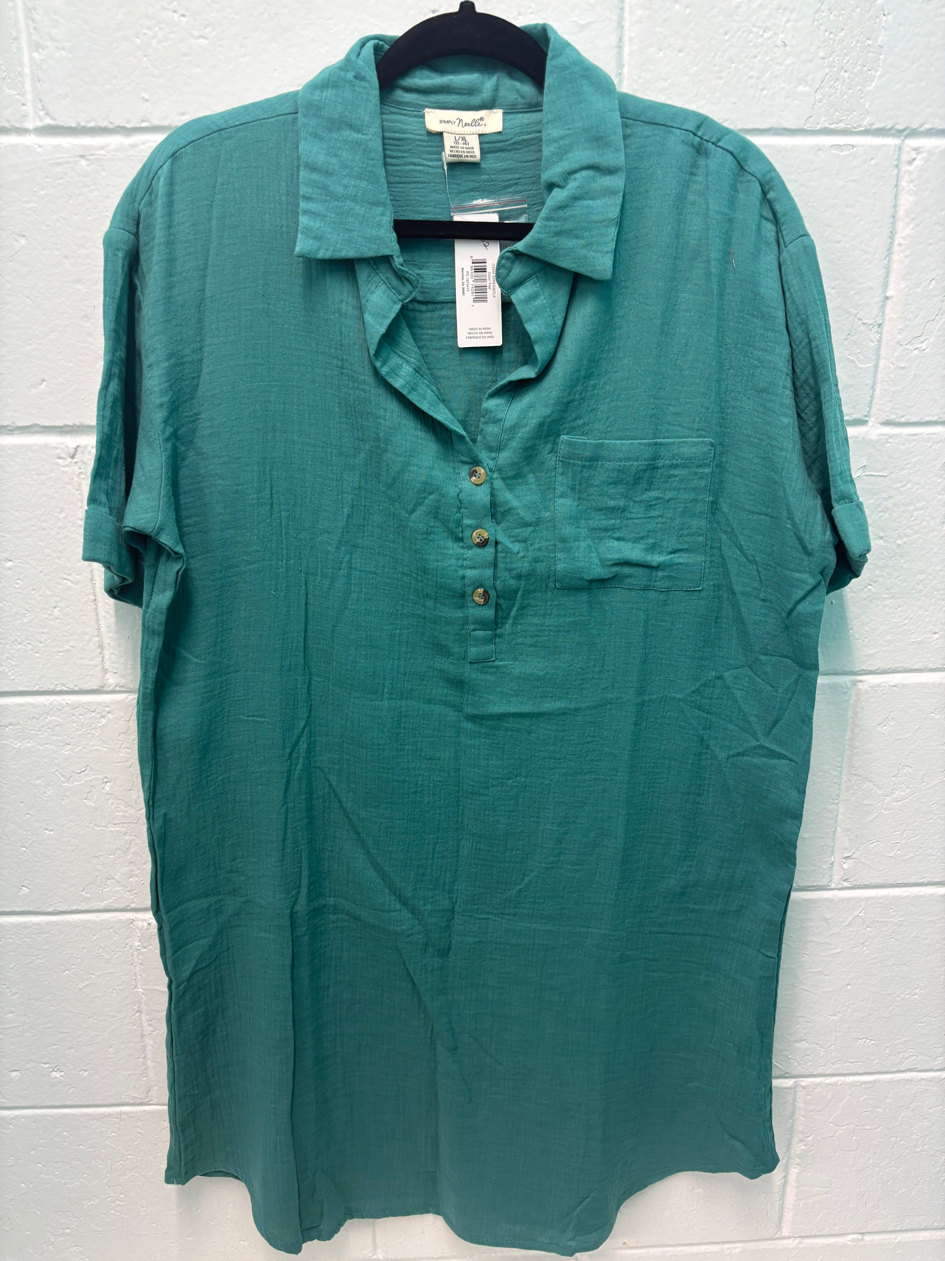 Simply Noelle Button Down Shirt Dress Teal