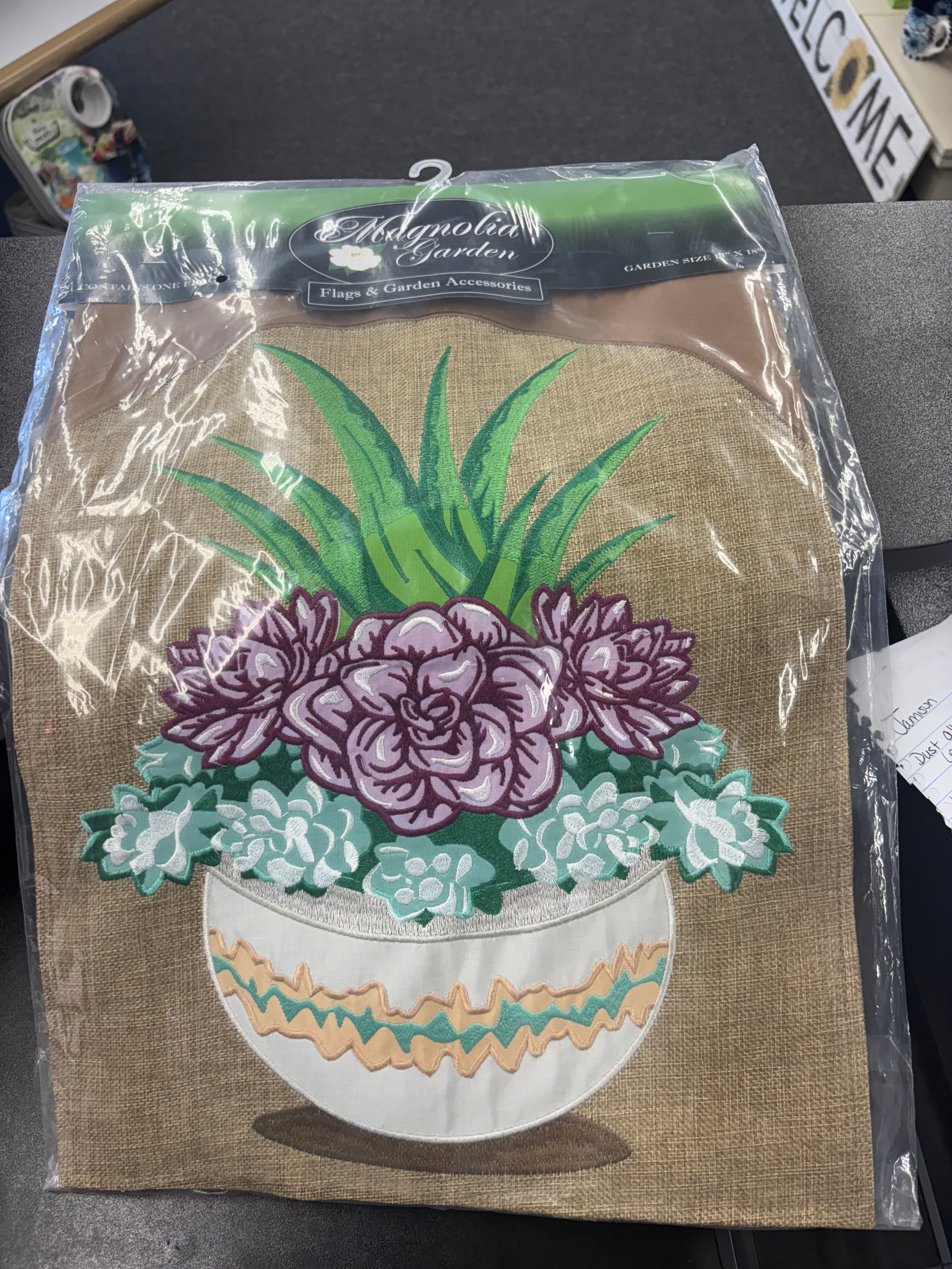 Magnolia Garden Potted Plant Burlap Garden Flag