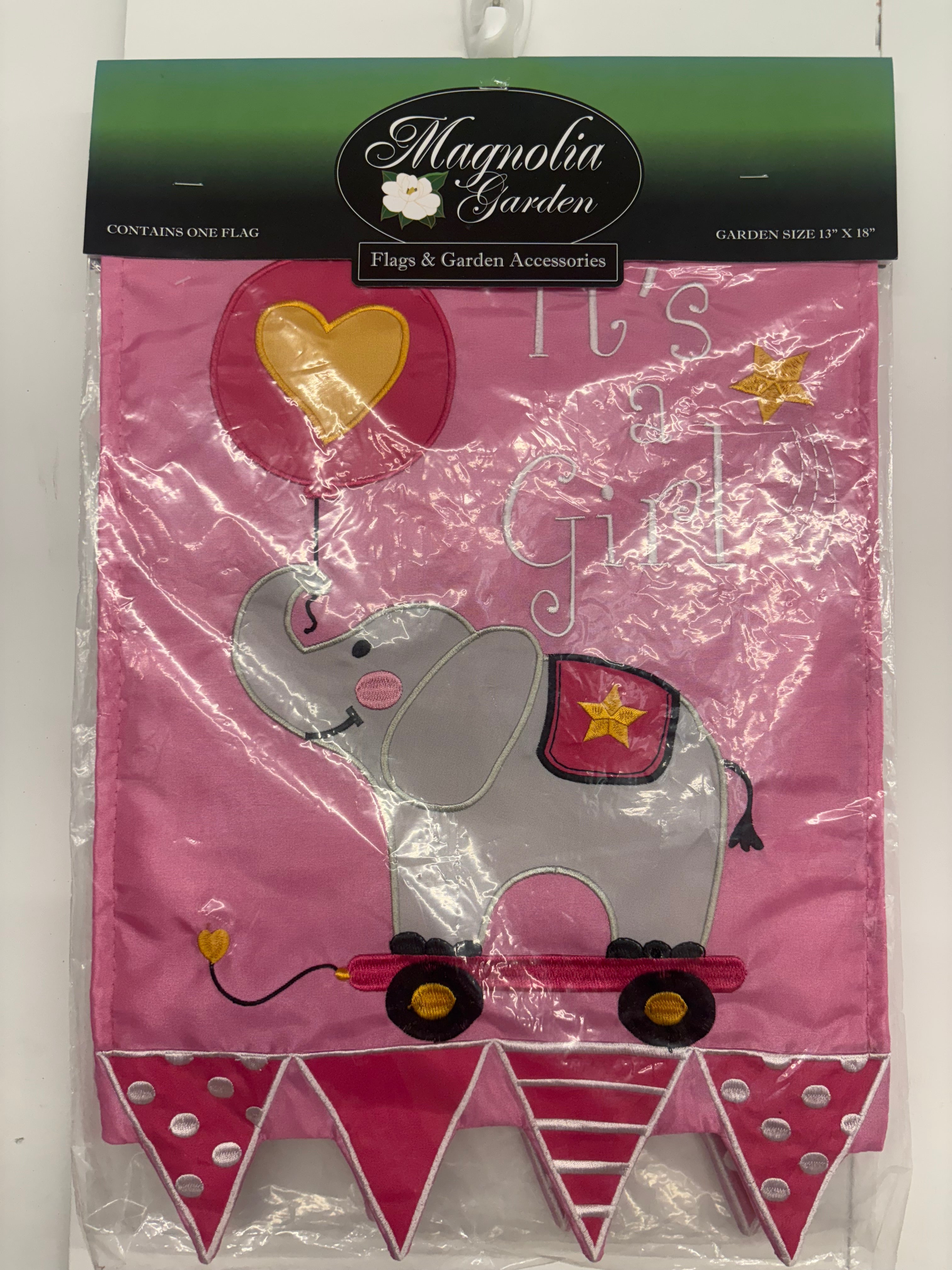 Magnolia Garden It's a Girl Pink Elephant Garden Flag