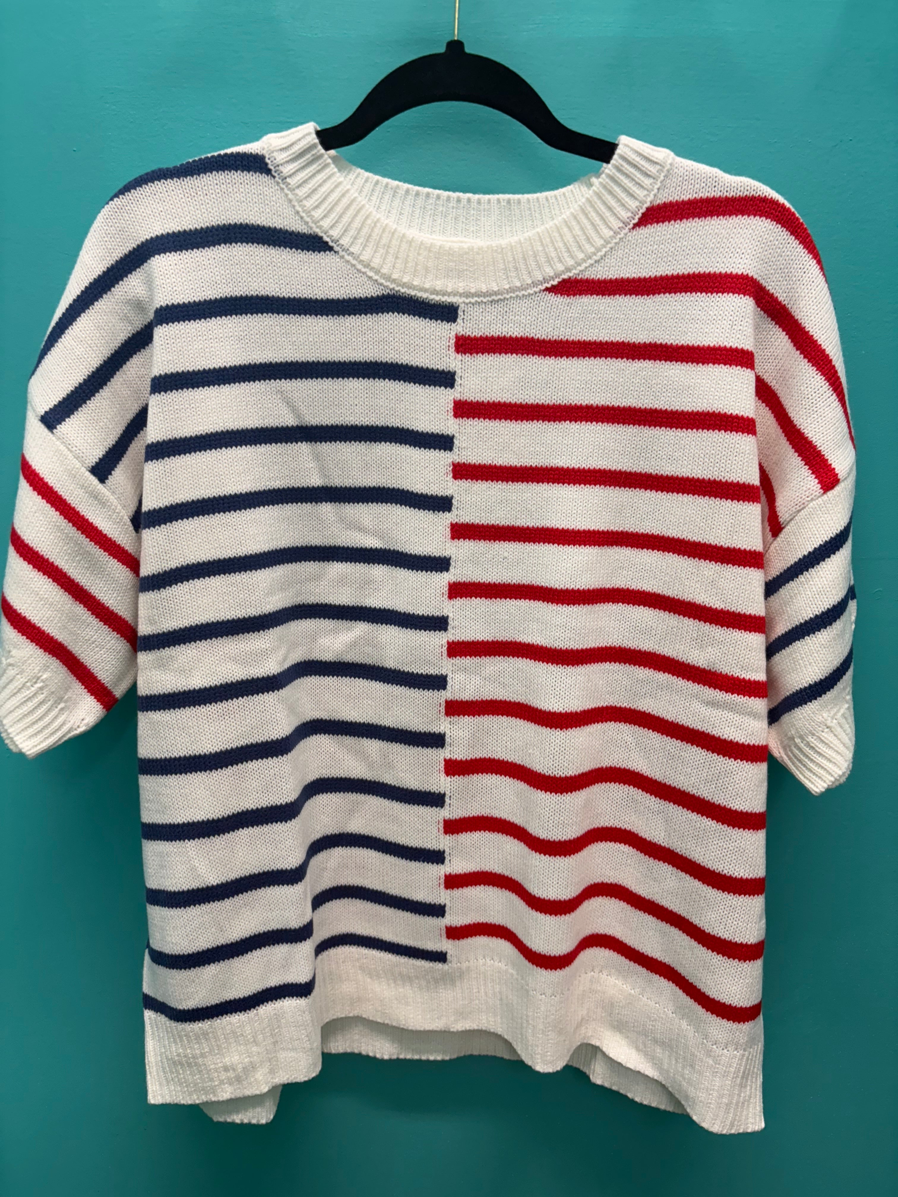 Haptics Red, White and Blue Striped Knit Top