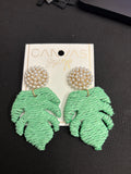 Canvas Style Pearl Palm Leaf Earrings