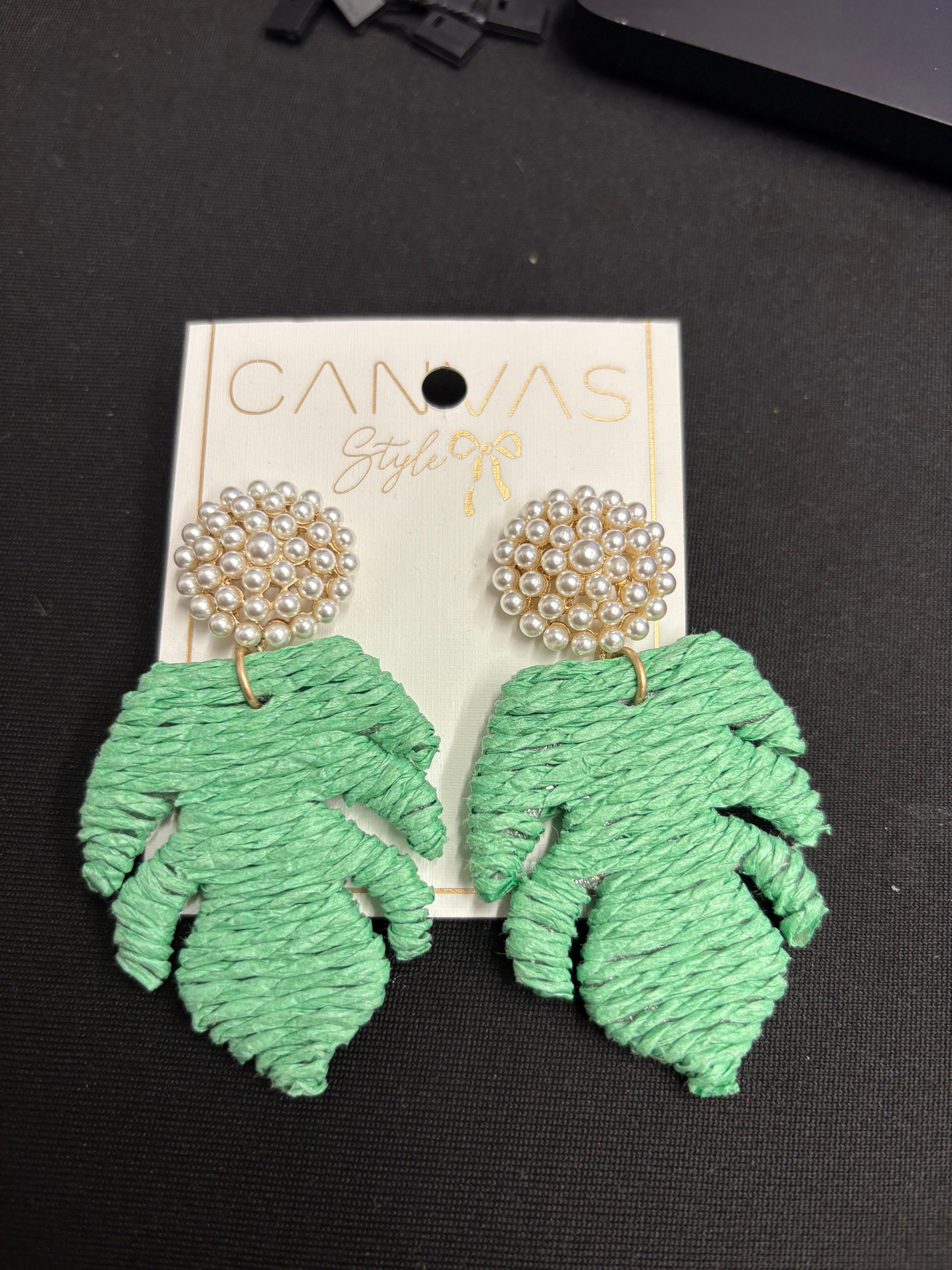 Canvas Style Pearl Palm Leaf Earrings