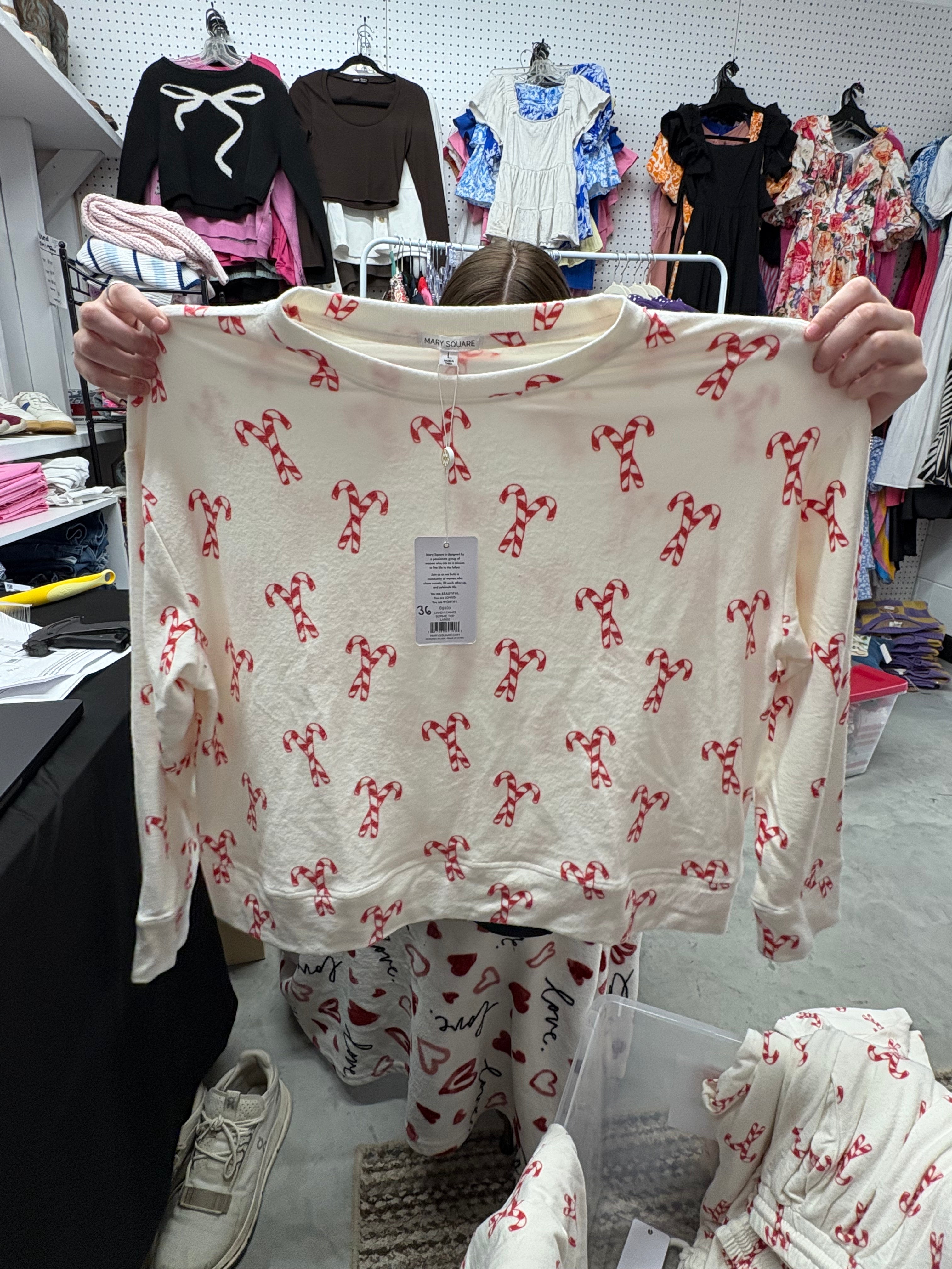 Mary Square Candy Cane pj Set Shirt