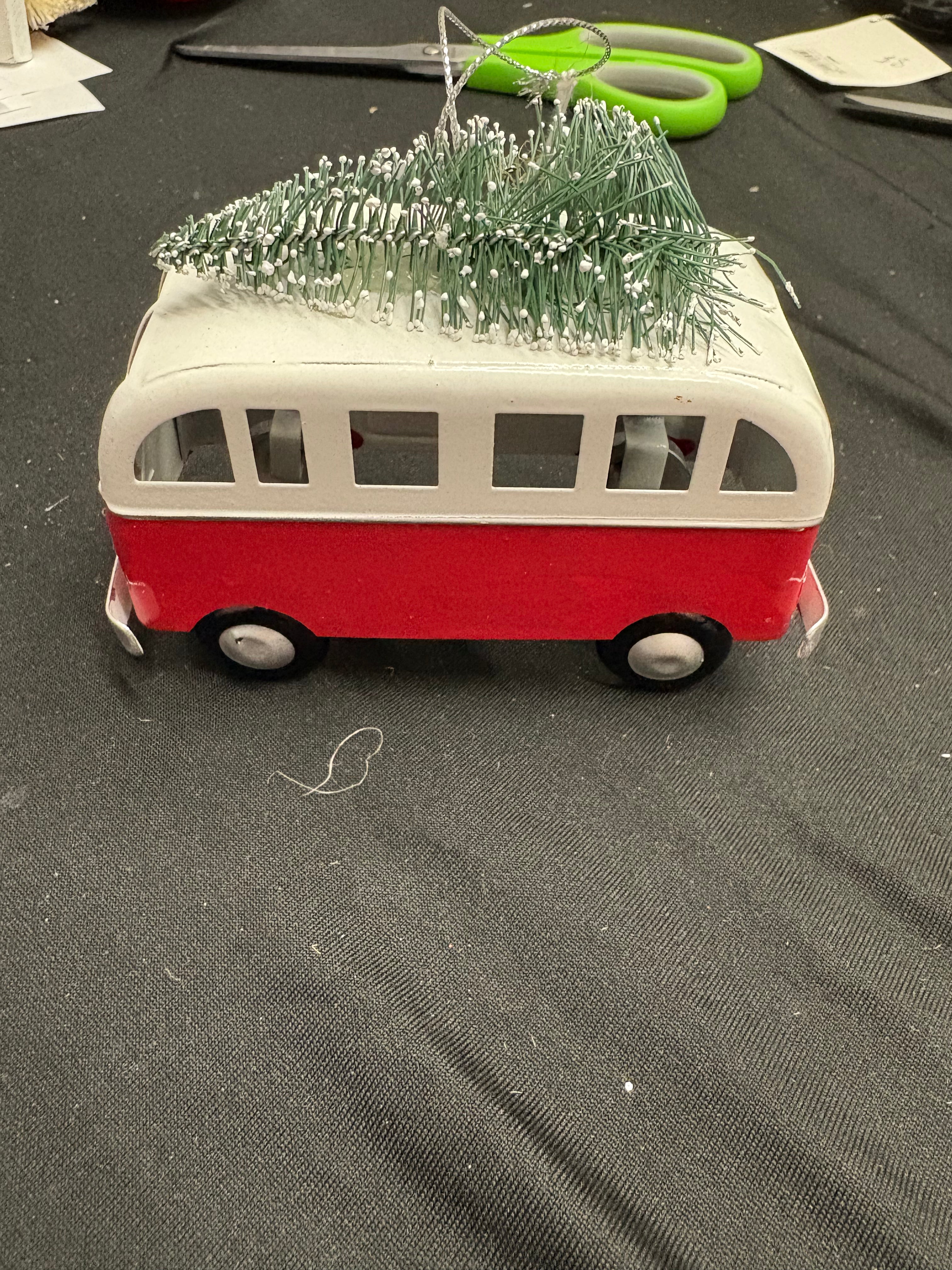 RV red/white with tree on top
