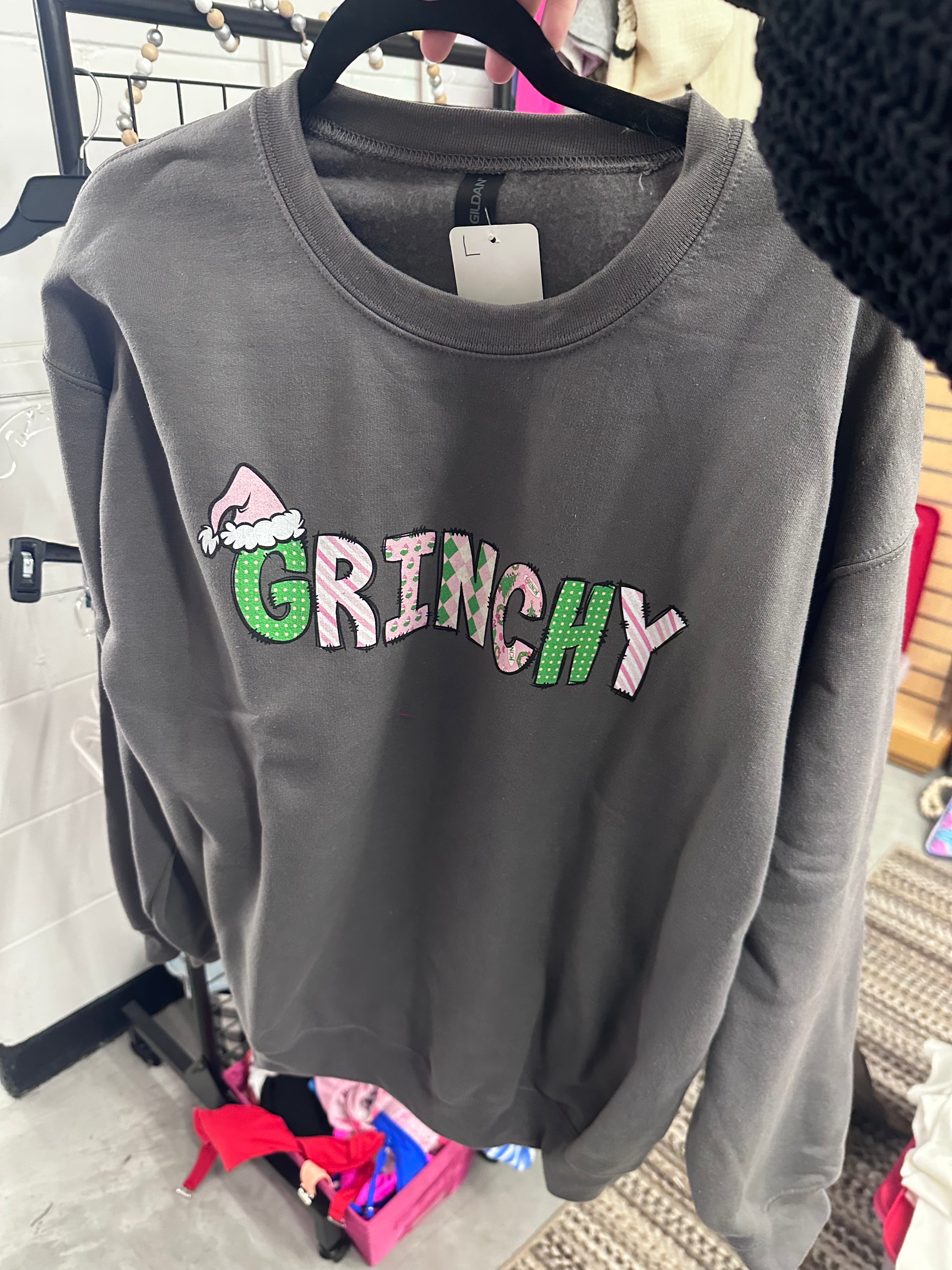 "Grinchy" Grey Crewneck