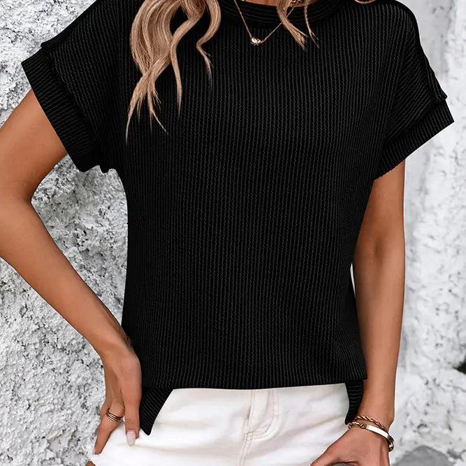 Ribbed Knitted Reverse Seamed Top Black