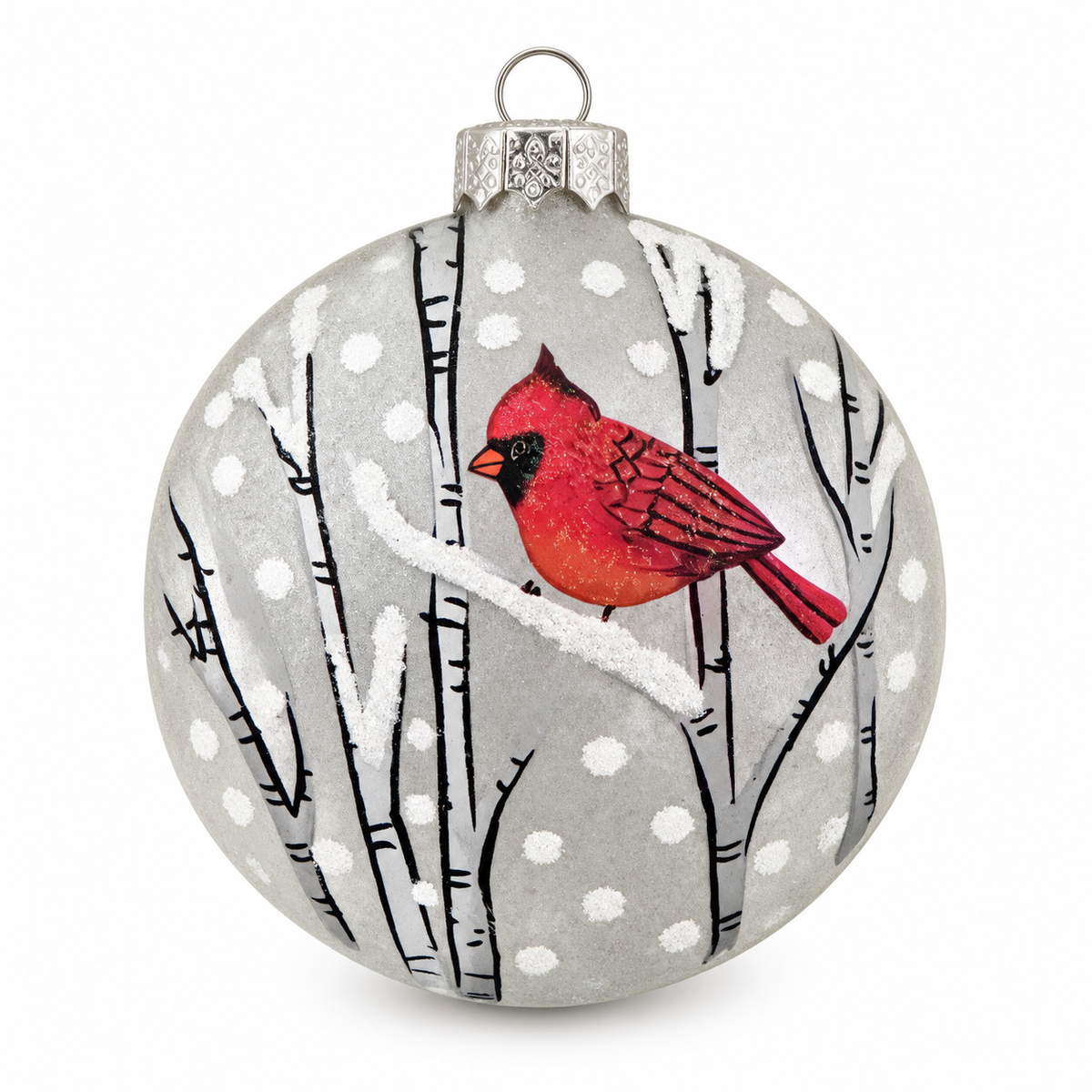 CBK Cardinal On a Branch White Ornament