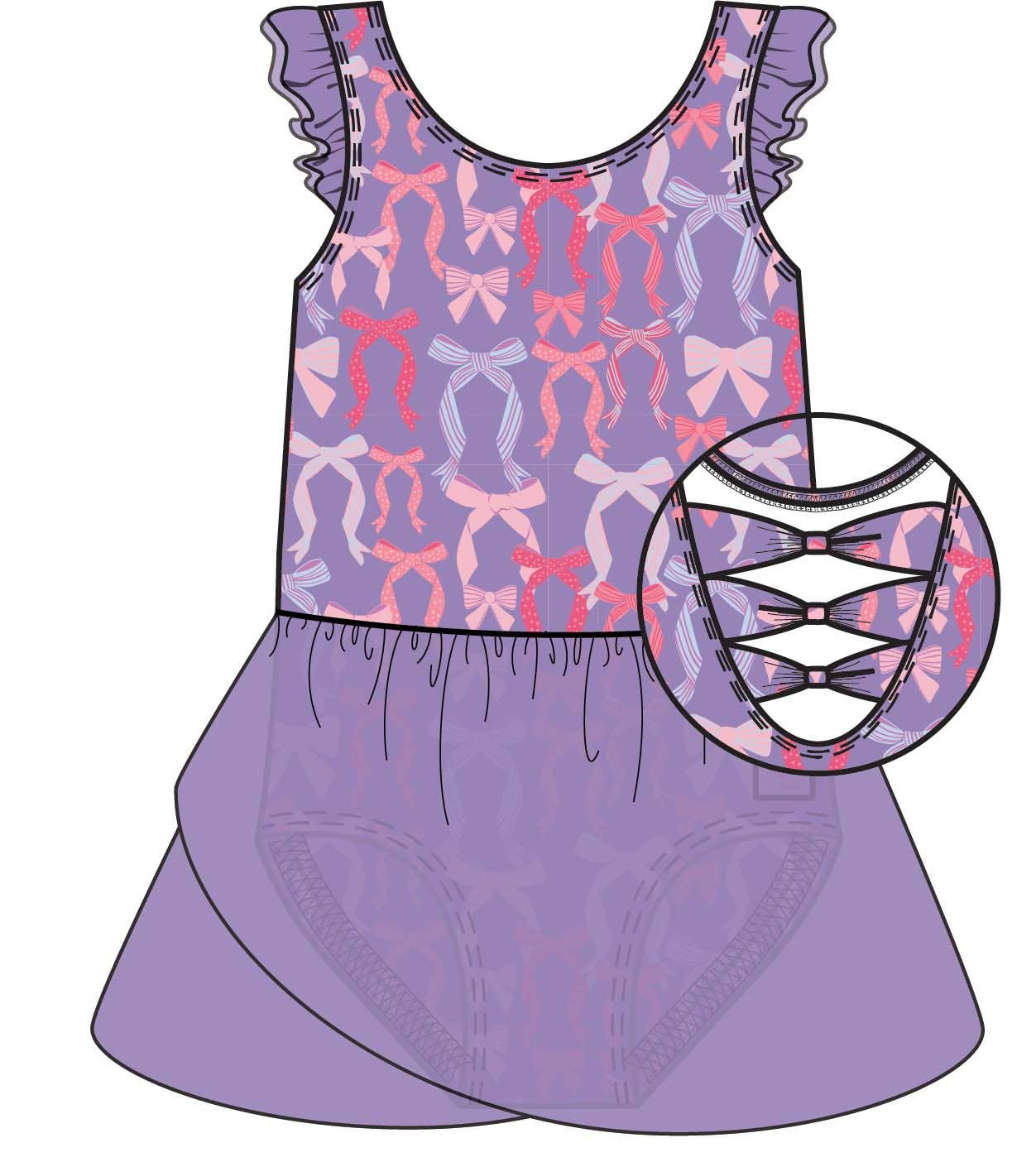 Girls Rosy Ribbons Flutter Sleeve Dance & Gymnastics Leotard