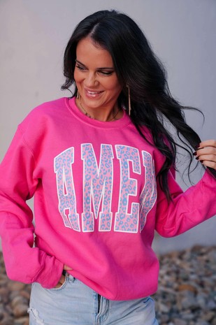 Amen Christian Sweatshirt Hot Pink