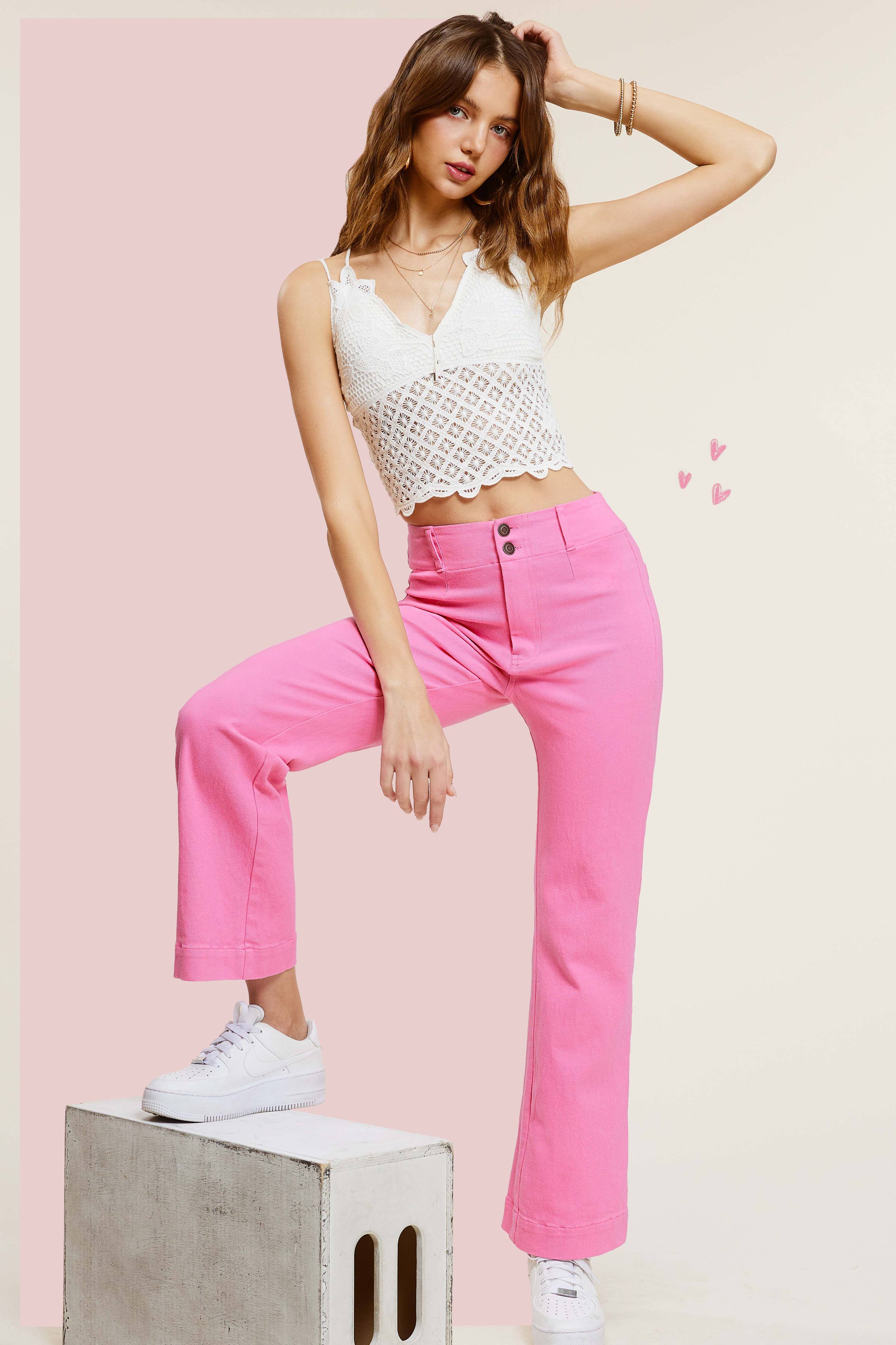 La Miel Soft Washed Stretchy High Waisted Wide Flare Pants