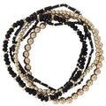 Jane Marie 5pc stretch beaded bracelet stack gold/black
