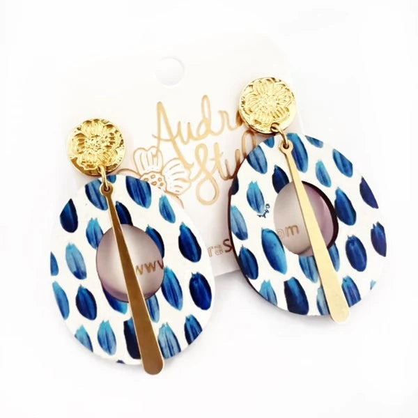 Audra Style Blue, White and Gold Drop Earring