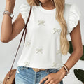 DoubleJu Cap Sleeved White Blouse w/ pearl bows