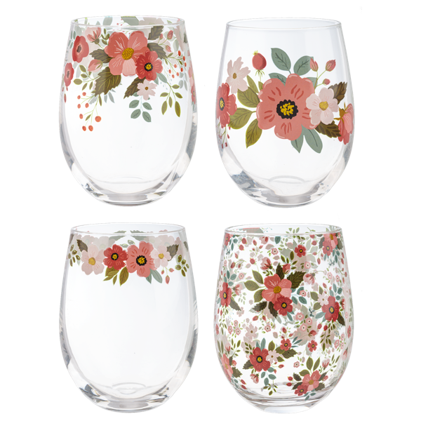 Ganz Floral Wine Glass 4pc Pack