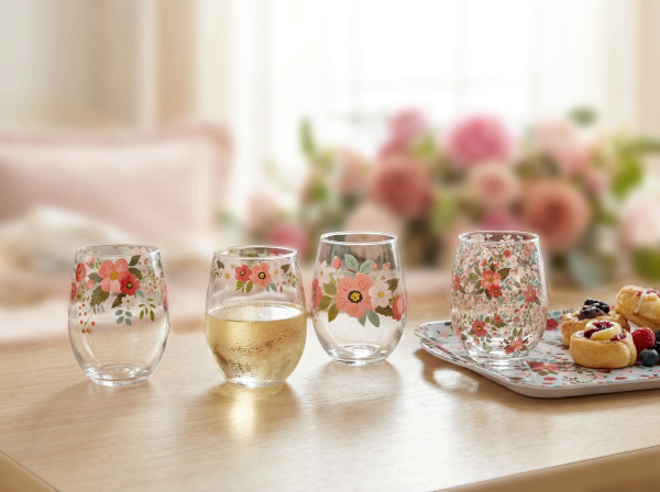 Ganz Floral Wine Glass 4pc Pack