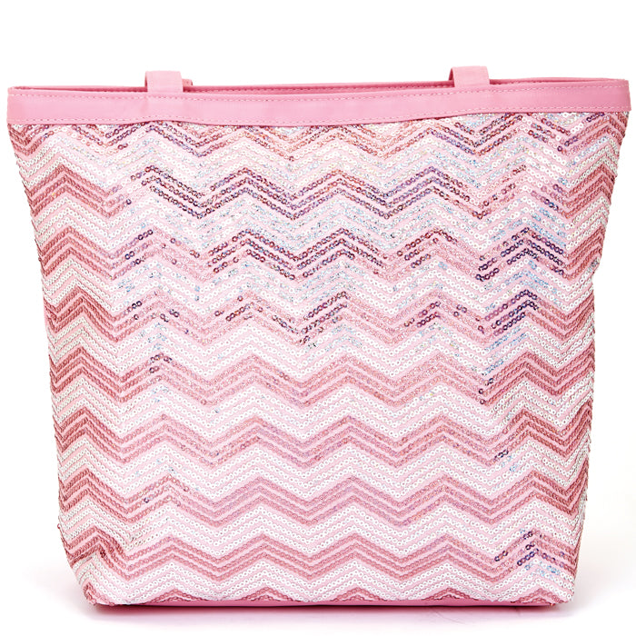 Chevron sequin tote dance bag pink