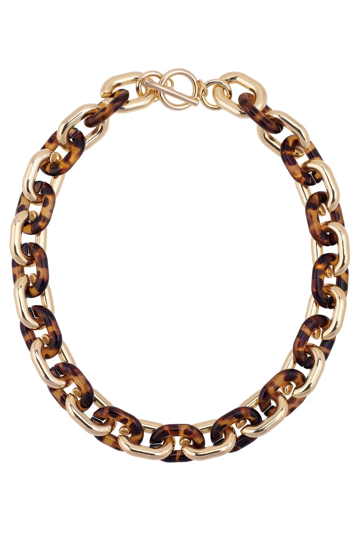 Canvas Tortoise and Gold Chunky Link Necklace