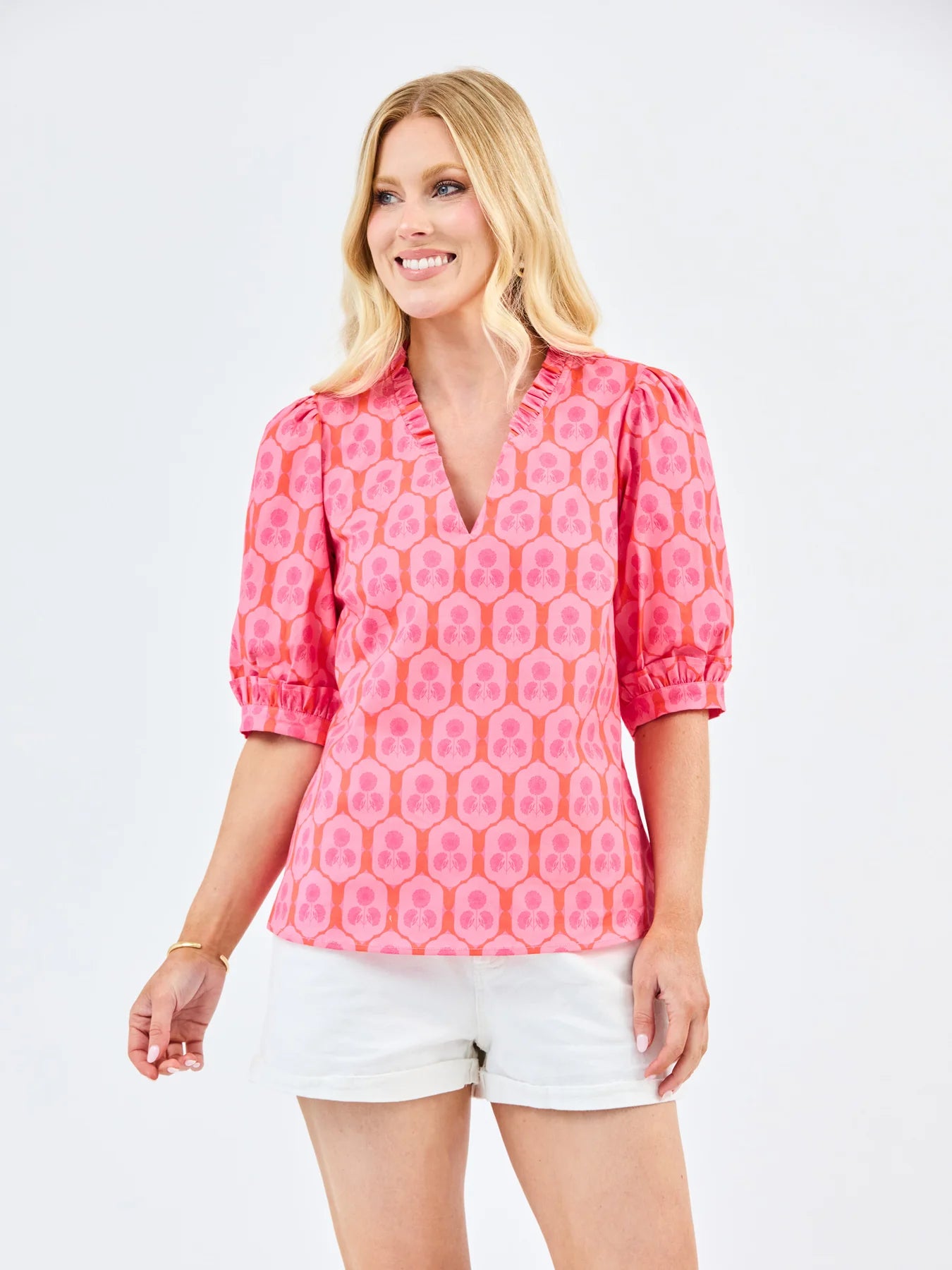 Mary Square Collette Top Rosette Charm Pink