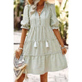 Olive and white striped cottage dress