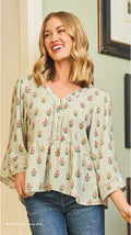 Mary Square Monroe top Cottage Stripes Green